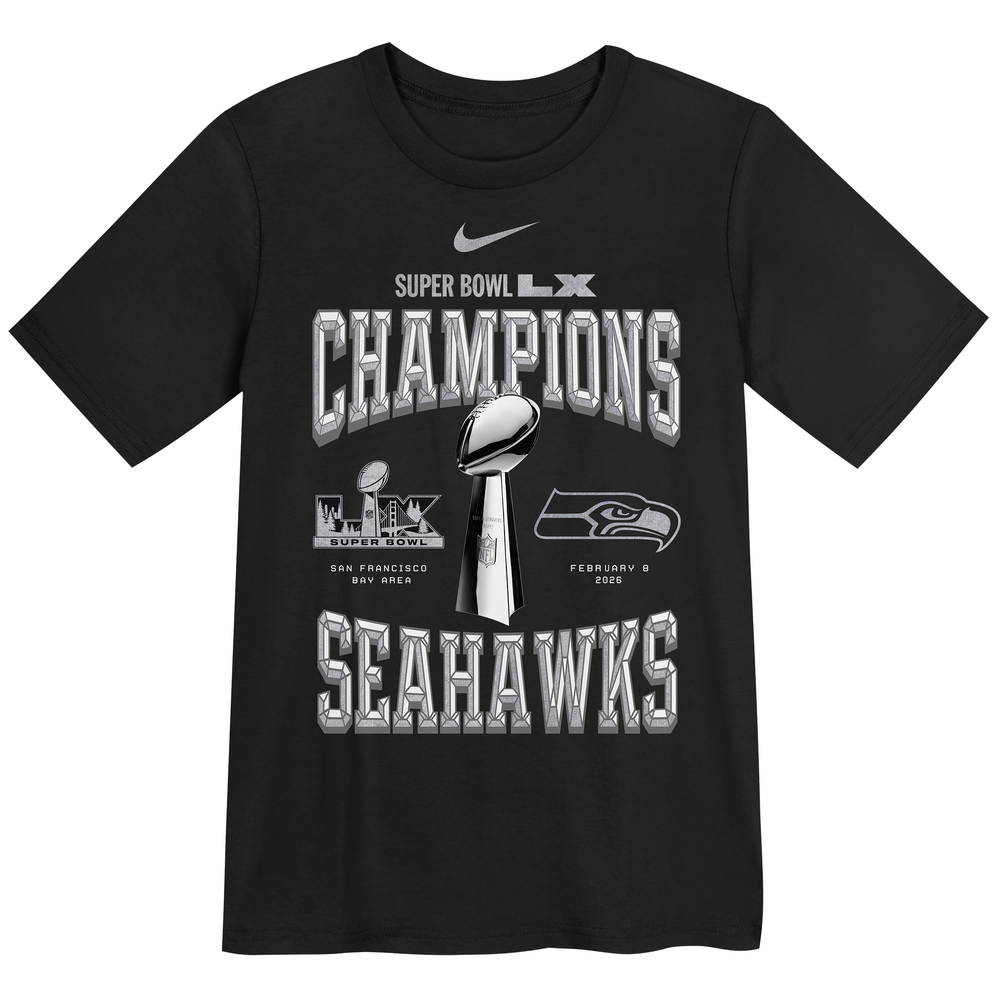 "Nike T-Shirt für Vorschulkinder, schwarz, Seattle Seahawks Super Bowl LX Champions Locker Room Trophy Collection" Image