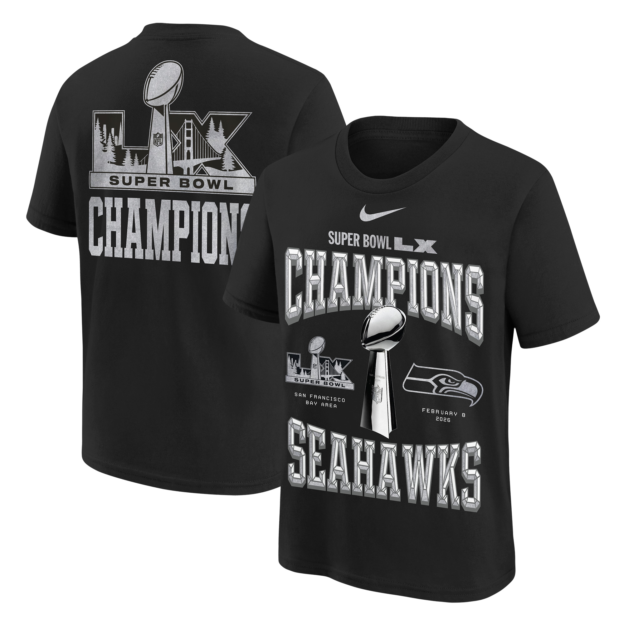 "Nike Jugend-T-Shirt aus der Seattle Seahawks Super Bowl LX Champions Locker Room Trophy Collection in Schwarz" Image