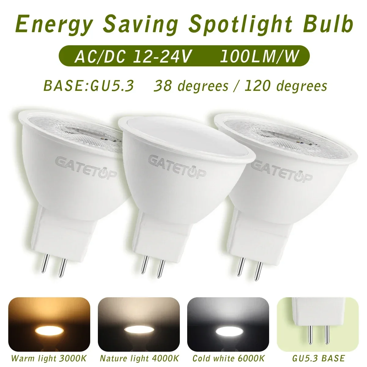 12 stücke LED Strahler MR16 Birne GU5.3 3 W 120 grad 38 grad AC DC 12 V 24 V Bombillas spot Licht Ersetzen 30 W Halogen Lampe Hause Image