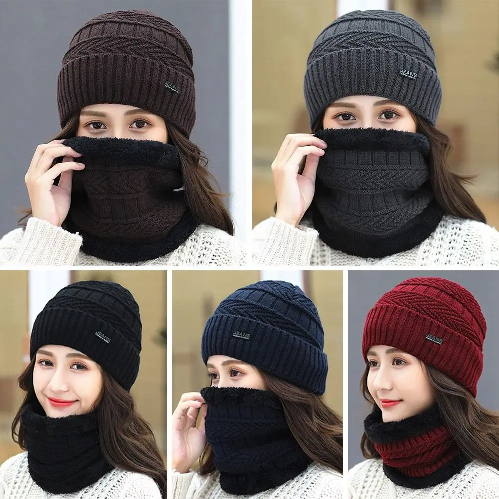 Winter Beanie Mütze Schal Thermo Fleece Strickmütze Weiche warme Sturmhaube Wolle Halswärmer Schal Mütze Image