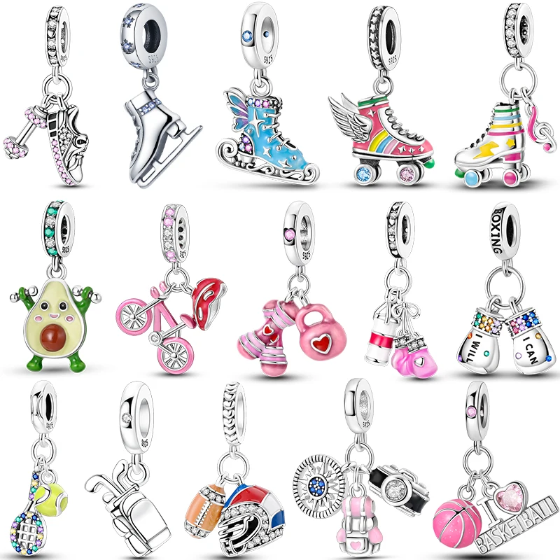 Heiße Turnschuhe 925 Sterling Silber Eis Rollschuhe Rosa Ballett Schuhe Charm Anhänger Original Passt Frauen DIY Schmuck Mädchen Charms
