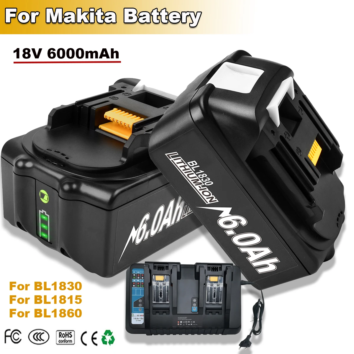 Für makita 18v batterie 6000mah wiederauf ladbare li-ion batterie bl1830 bl1815 bl1860 ersatz batterien für elektro werkzeug batterie Image