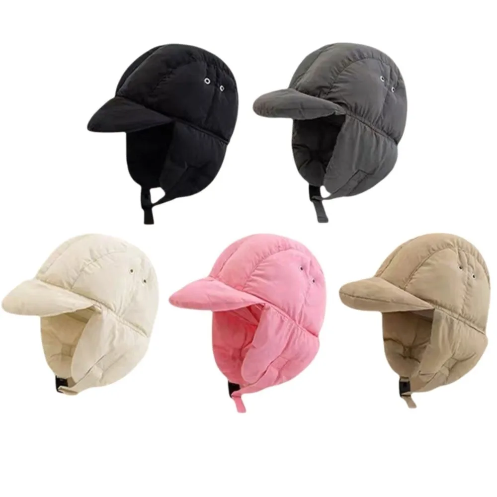 Einfarbige, gepolsterte Bombermützen, Ohrenklappen, thermisch gepolsterter Thermo-Pullover, Trapper-Mütze, koreanische Version, Retro-Stil Image