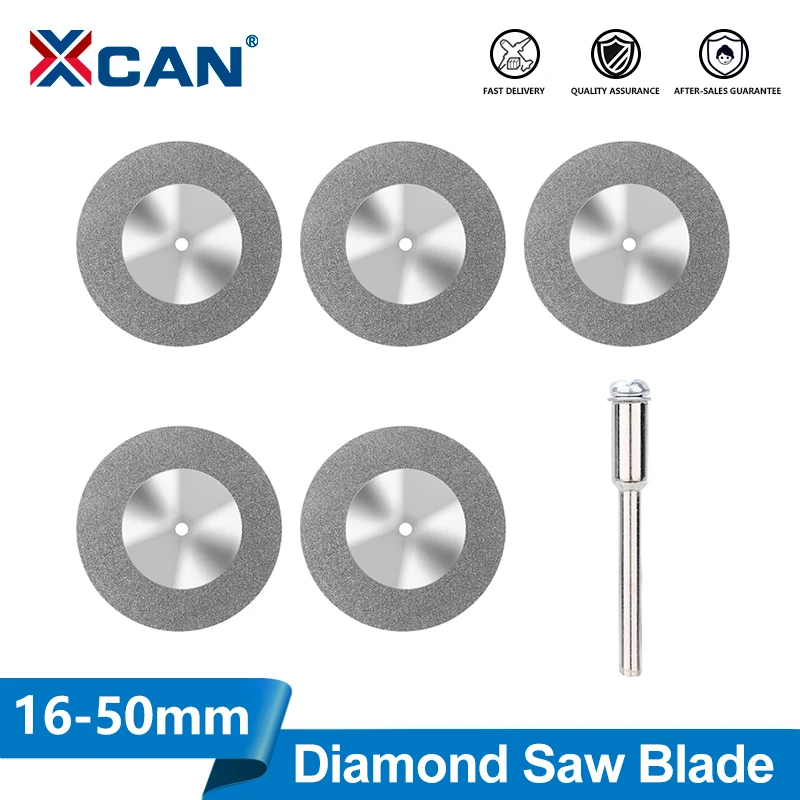 XCAN 5 Stück 16–50 mm Diamant-Trennscheiben, Mini-Diamant-Sägeblatt, Schleifscheibe mit 1 Dorn für Dremel-Drehwerkzeug Image