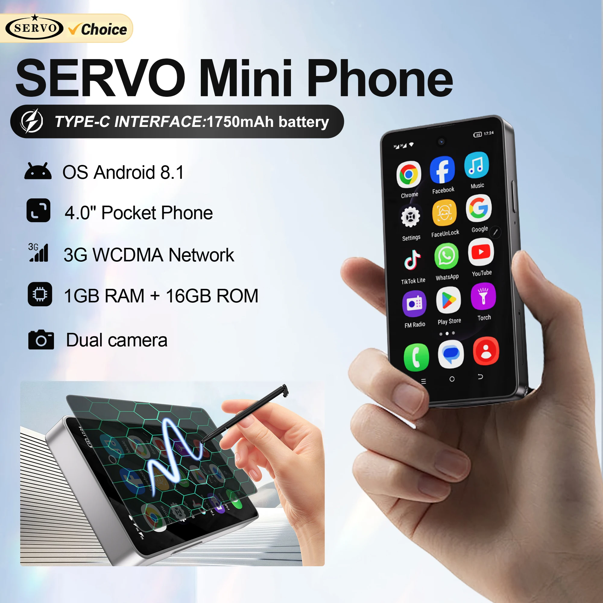 SERVO S25 Ultra Pocket Smart Mobile Phone Built-in Stylus 3G WCDMA 16GB ROM Android System Whatsapp WiFi 4.0