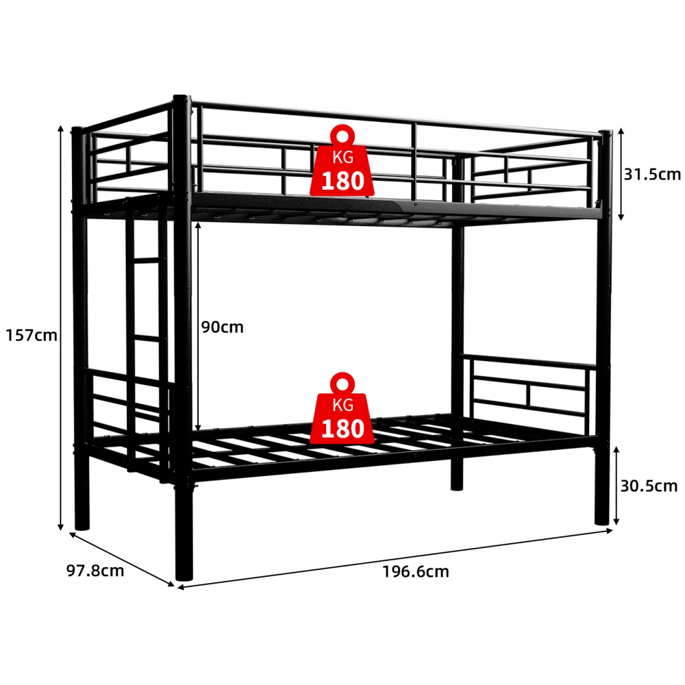90*190cm Metall-Etagenbett für Kinder Jungen Mädchen Modernes Umwandelbares 2-Bett-Metallstruktur-Bettgestell mit Leitern und Geländern Image
