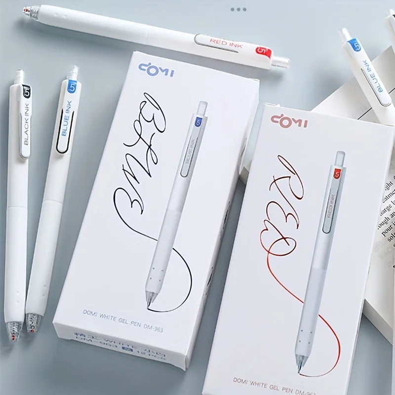 3/6 weiße Gelstifte (0,5 mm, schnell trocknend), einziehbare Stifte in Blau/Schwarz/Rot. Für Büro, Schule, Geschenke. Image