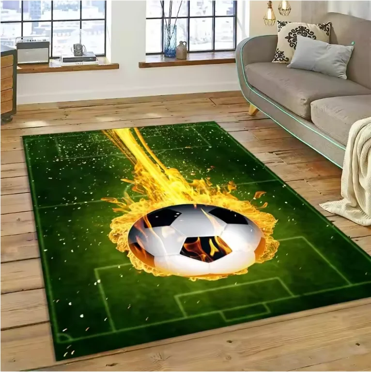 Wohnzimmer-Teppich mit Lebendigem Fußball-Thema, Rutschfeste, Weiche und Pflegeleichte Fußballektiketten-Matte für Fußball-Enthusiasten Image