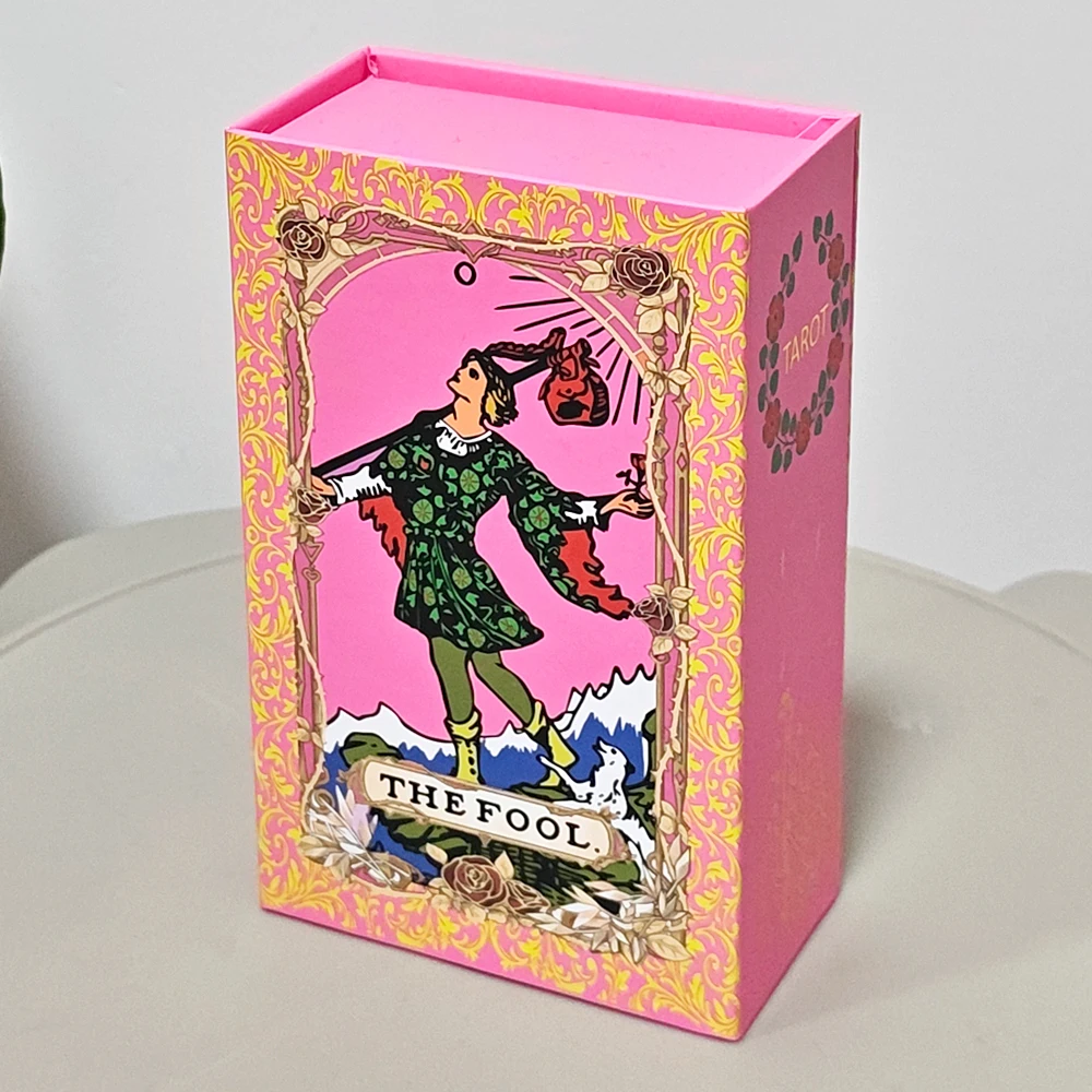 12x7cm Wasserfeste Langlebige PET-Kunststoff Tarotkarten in Pink & Roségold Folie, 78-Karten-Deck mit Box Image