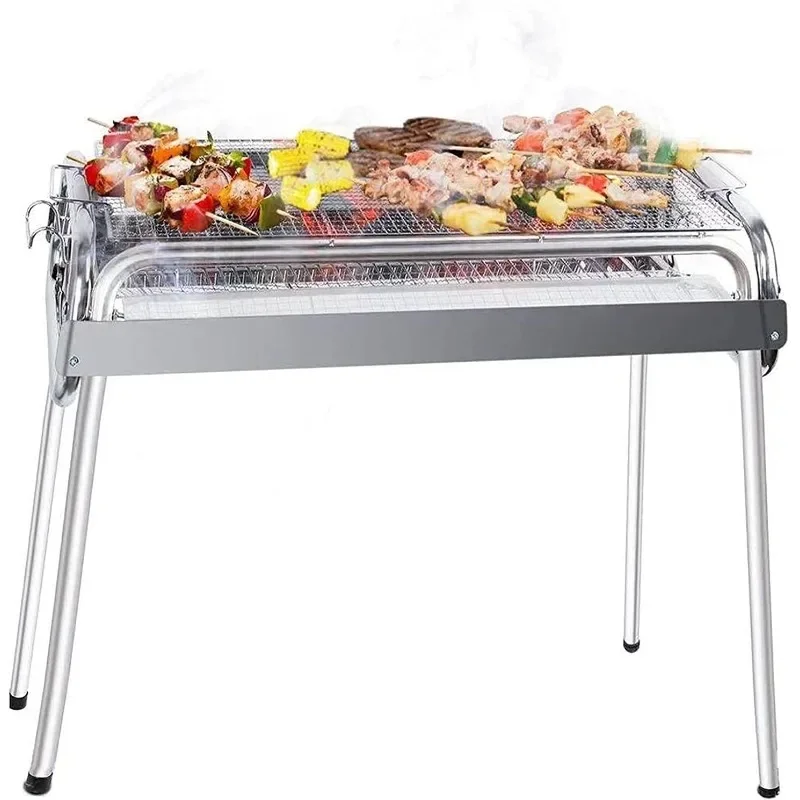 Zusammenklappbarer tragbarer Grill, Holzkohlegrill, Edelstahl-Grillwerkzeug, geeignet zum Kochen im Freien, Camping, Picknicken, Strand Image