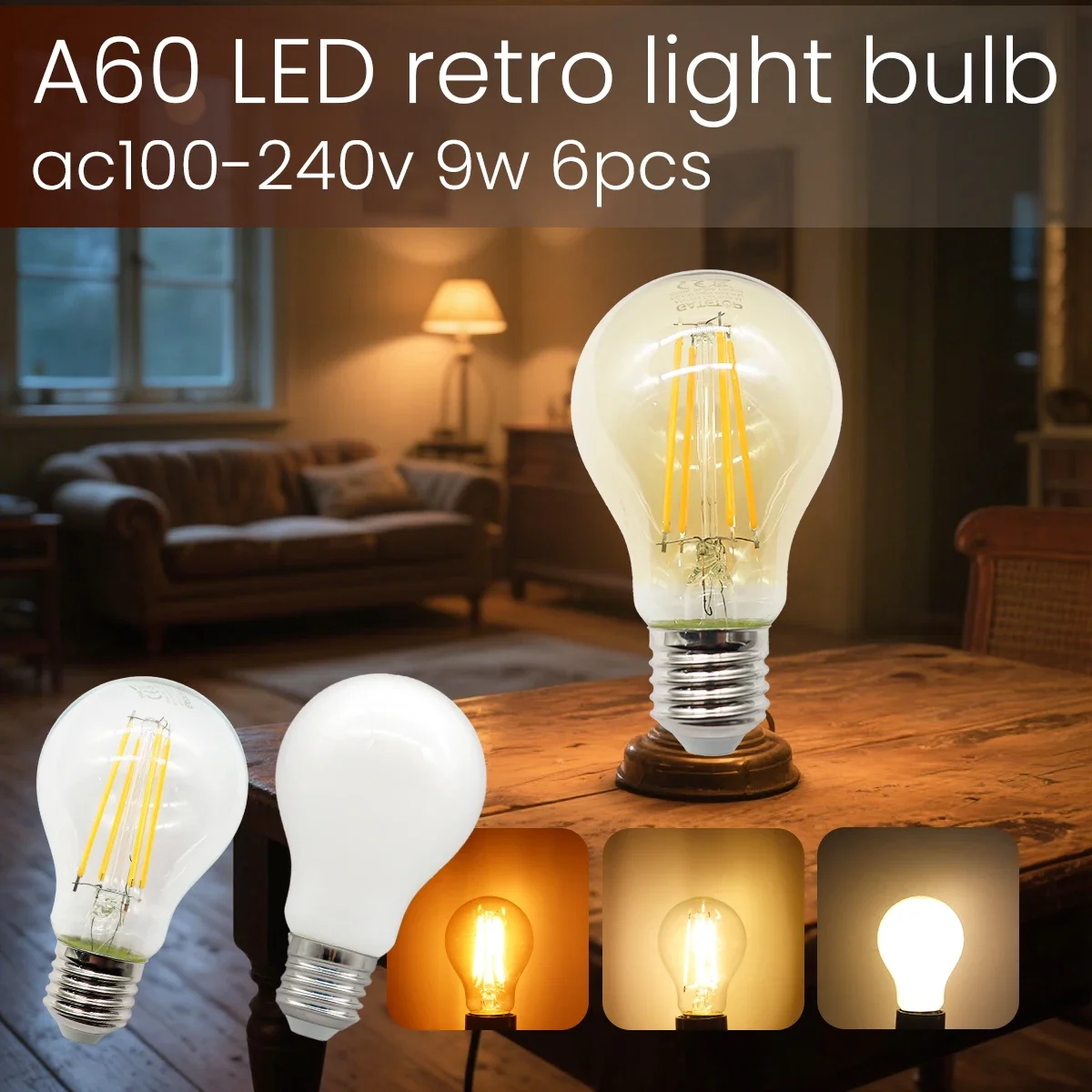 10 Stück A60 Edison Retro Vintage Lampe E27 B22 E14 GU10 Basislampe 9W LED Glühlampe 2200k 3000k Spotlicht AC100V-240V für Zuhause