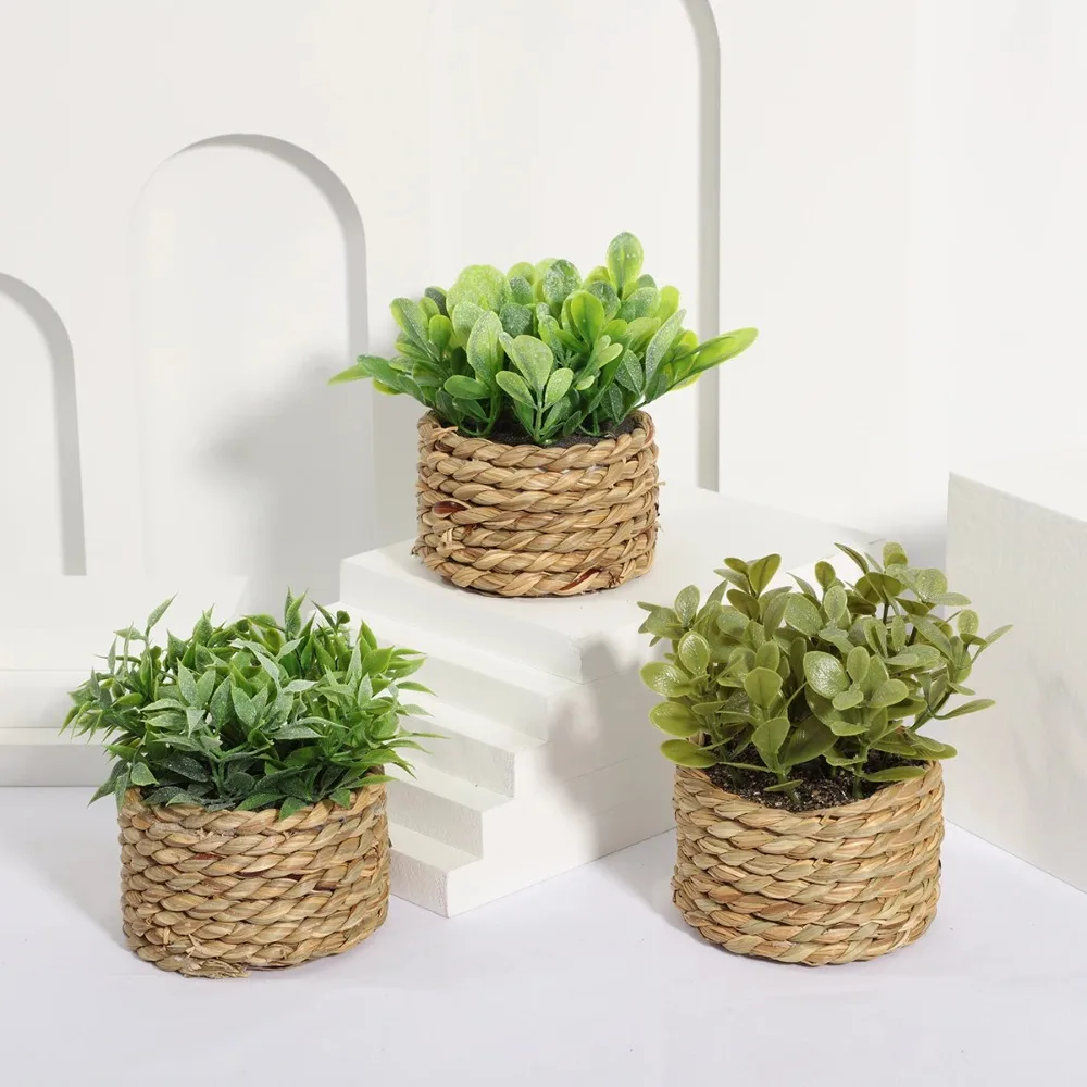 Grüne künstliche Topfpflanze, 11 cm, Eukalyptusgras, simulierte Topfpflanzen, Kunststoffblatt, gewebte künstliche Pflanzen, Heimdekoration Image