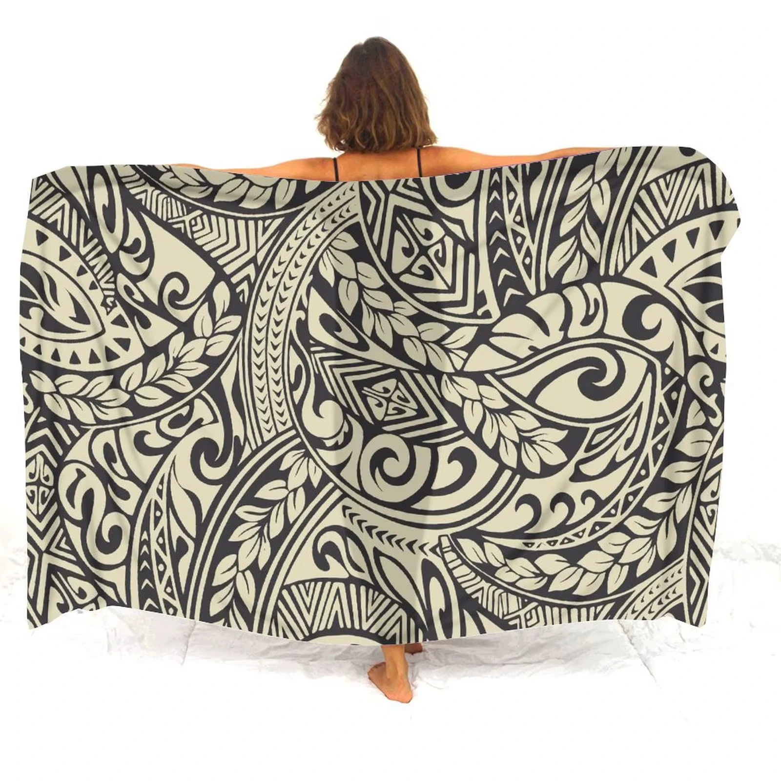 Einteiliges Sport-Strandtuch im böhmischen Stil, polynesischer samoanischer Stamm, Moa-Totem-Tattoo-Sarong, stilvolle und bequeme Strandkleidung Image