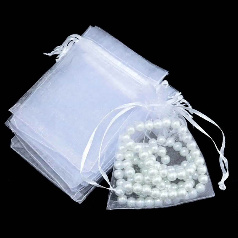 25 Stück ziehbare Party liefern Weihnachten zugunsten Schmuck Verpackung weiße Beutel Kordel zug Tasche Organza Gaze Beutel Geschenkt üten Image