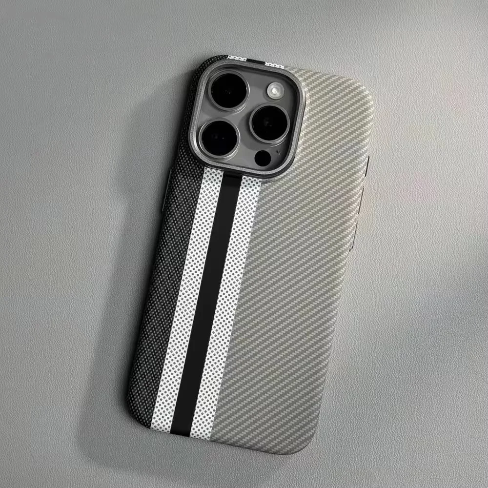 Carbon Fiber Kevlar Muster Magnetische Für Magsafe Fall Für iPhone 15 14 13 12 Pro Max Plus Drahtlose Lade Harte Rückseitige Abdeckung Image