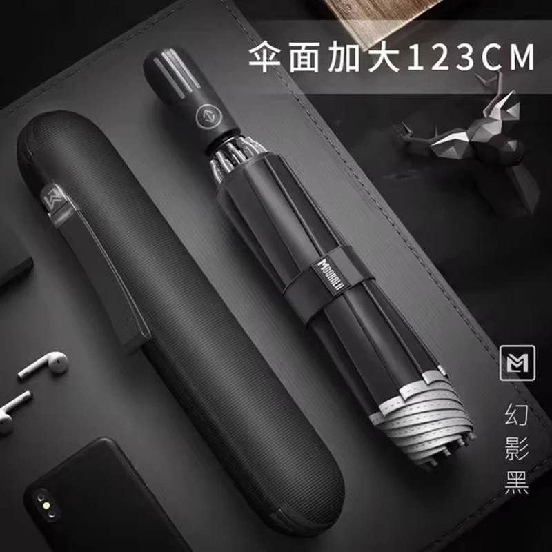 2024 Neuer großer automatischer Mann-Klappschirm, verstärkter Luxus-Umkehr-Sonnenschirm, leichter Parapluie-Regenschutz Image