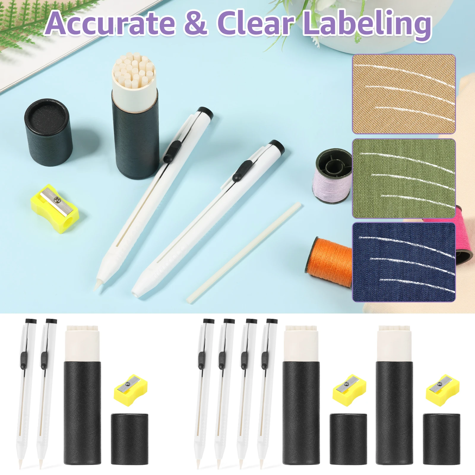 28/56 Stück Schneiderkreide-Stifte mit austauschbaren Minen, verschwindender Bleistift mit Anspitzer zum Markieren von Stoffmustern, Schneiderbleistift Image