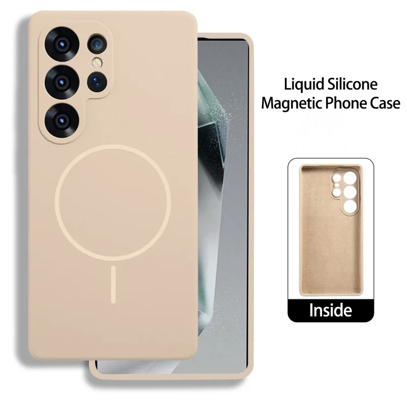Original Flüssigsilikon Plain Handyhülle für Samsung Galaxy S25 S24 S23 Plus Ultra Magnetic für Magsafe Wireless Charge Cover Image