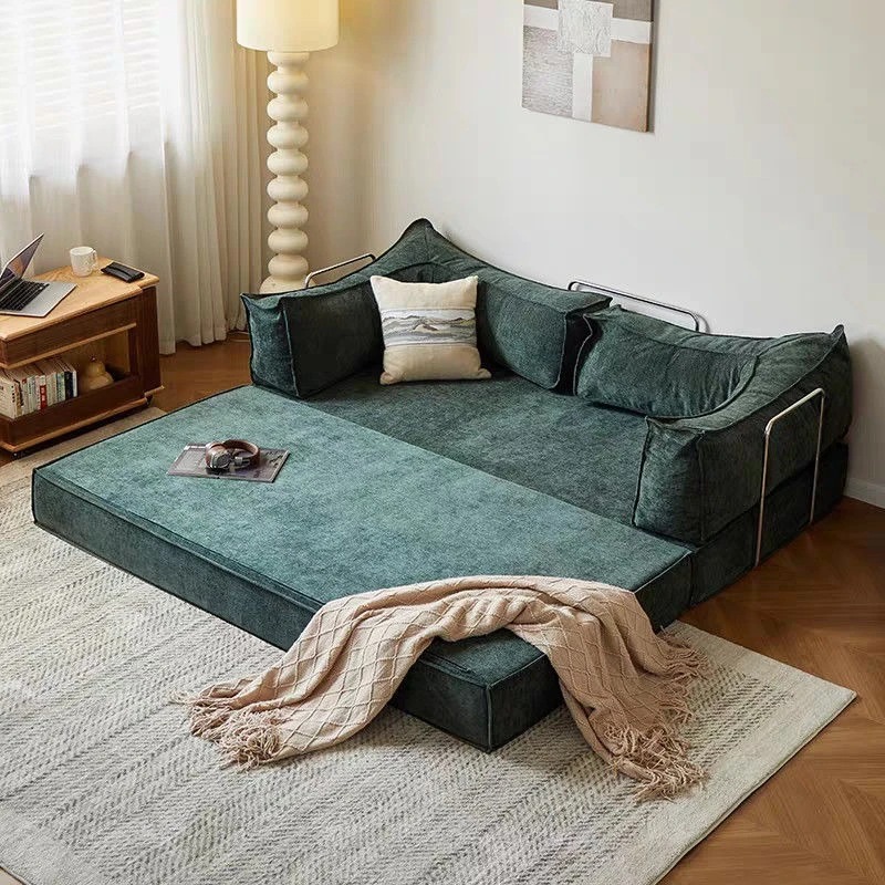 Kleines Apartment-Schlafsofa im Creme-Stil, faltbares Wohnzimmer-Stoffsofa, Design ohne Gestell, Kompressionssofa, Wohnmöbel