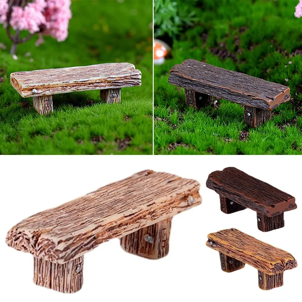 1pc Mini Holz Park Bank Stuhl Sukkulenten Bonsai Ornamente DIY Harz Mikro hocker kleine Ornamente Fee Garten Figur Puppen