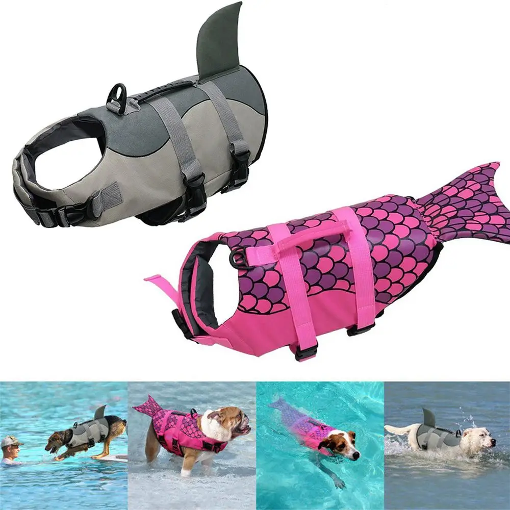 Haustier Hund Schwimmweste Weste Kleidung Schwimmweste Halsband Geschirr Haustier Hund Schwimmen Sommer Bade bekleidung Meerjungfrau Hai Image
