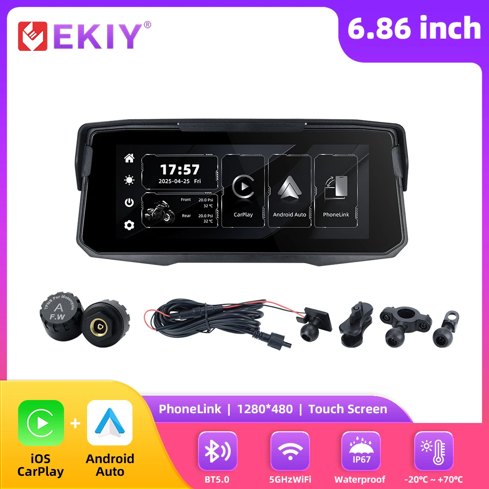 EKIY 6,86 "Motorrad Bildschirm Navigation GPS Display Tragbare Digitale Motorrad Carplay Moto Drahtlose CarPlay Android Auto Image