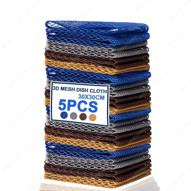 5PCS Mesh Dish Tuch zum Geschirrspülen Nicht-stick Öl Herd Scheuer Pad Quick Dry Gasherd Reinigung Netto Lappen reinigung Handtücher Image