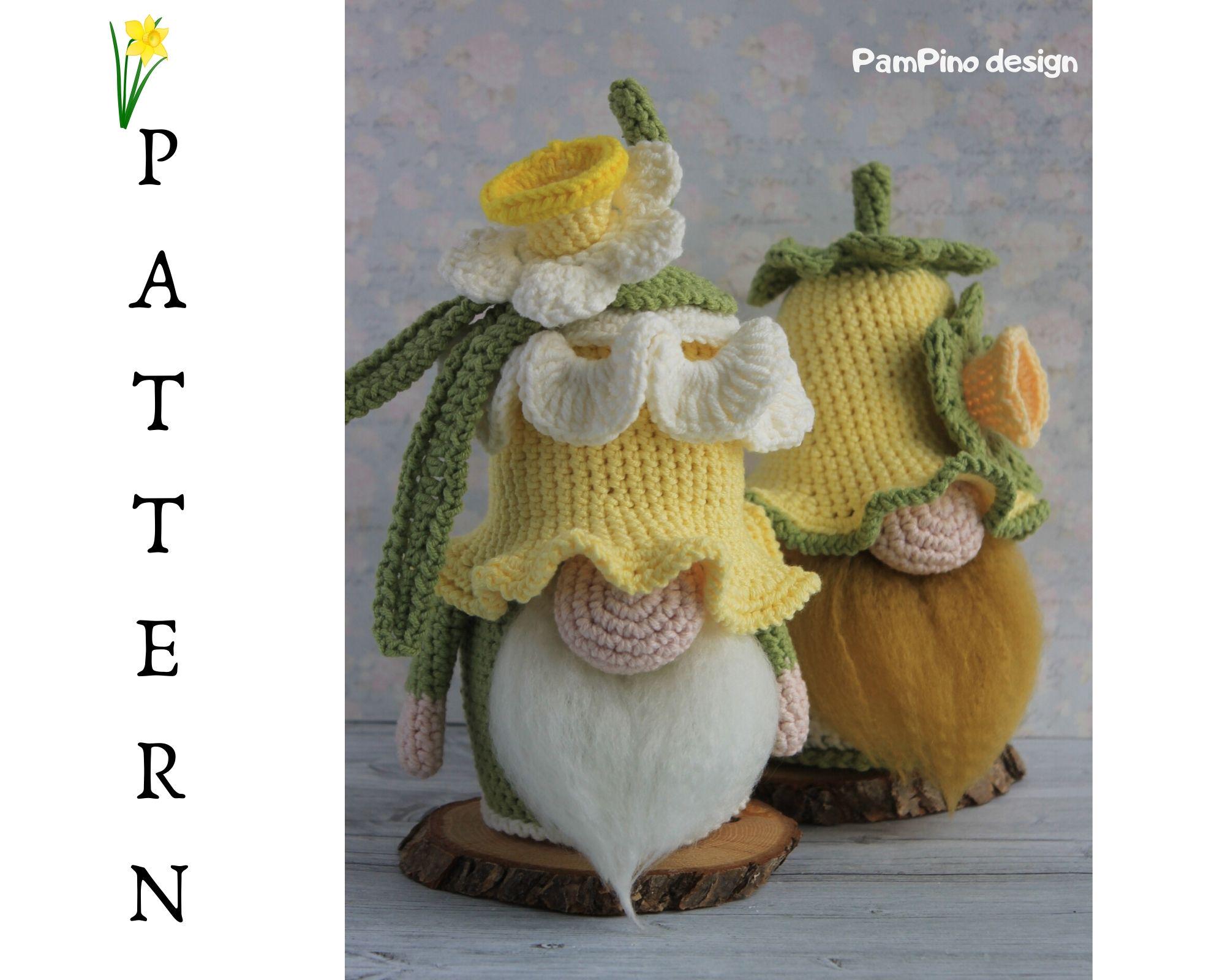 Schemi all'uncinetto: gnomi, narcisi e fiori all'uncinetto, schema gnomo all'uncinetto amigurumi e narcisi all'uncinetto, schema all'uncinetto primave