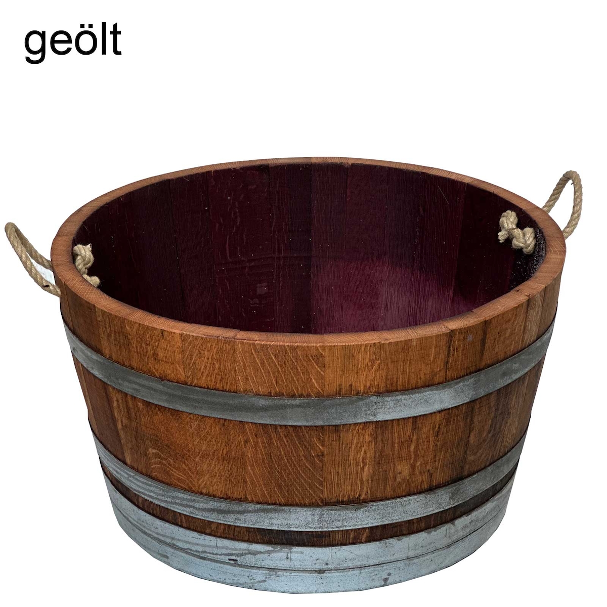 Temesso Halbiertes Weinfass - D70cm H40 100L Inhalt, geölt mit Rollen, Ablaufbohrung Image