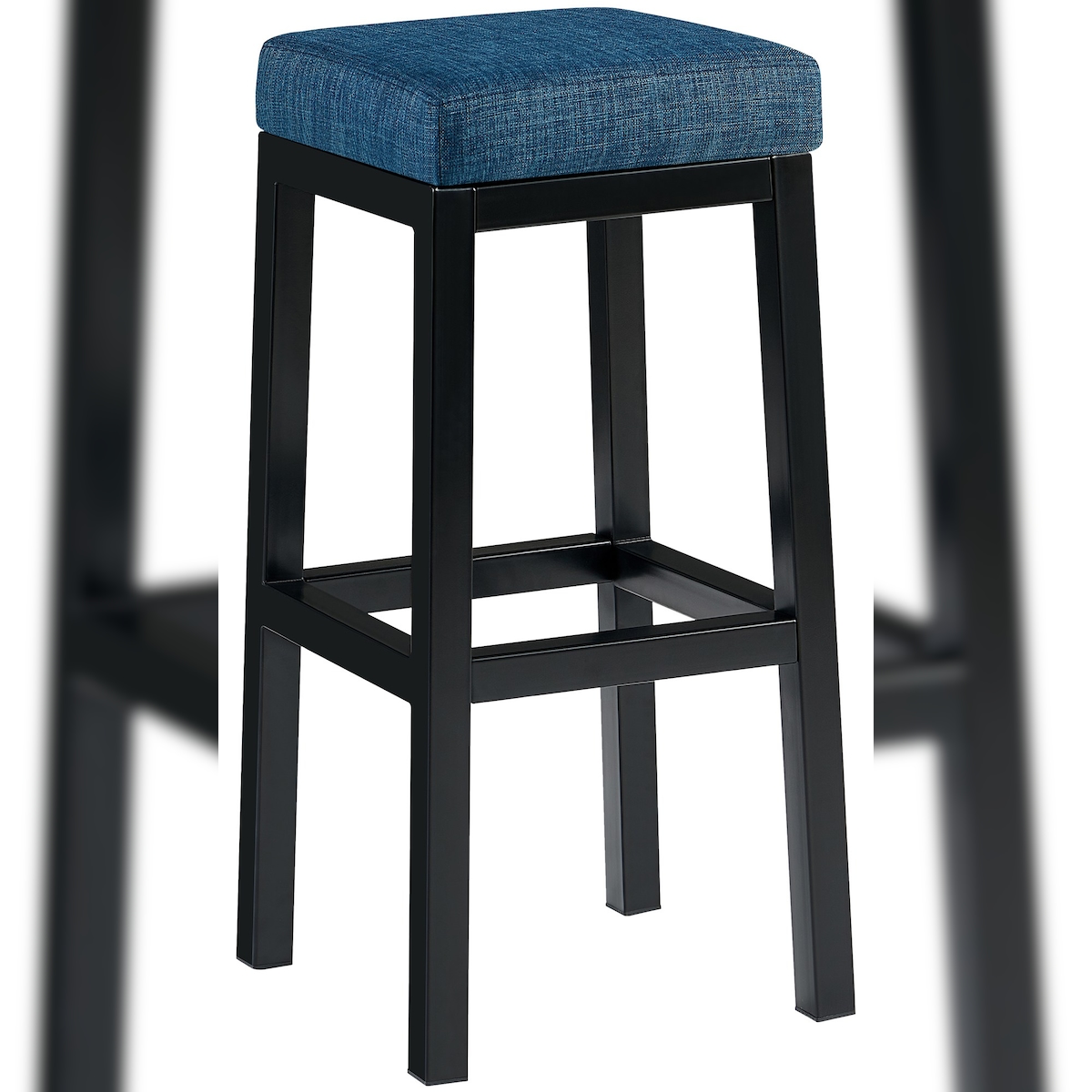 Proregal CHEFGASTRO Barhocker BROOKLYN Schwarz 85 HxBxT 83x37x37cm Stoff Blau Barstuhl Image