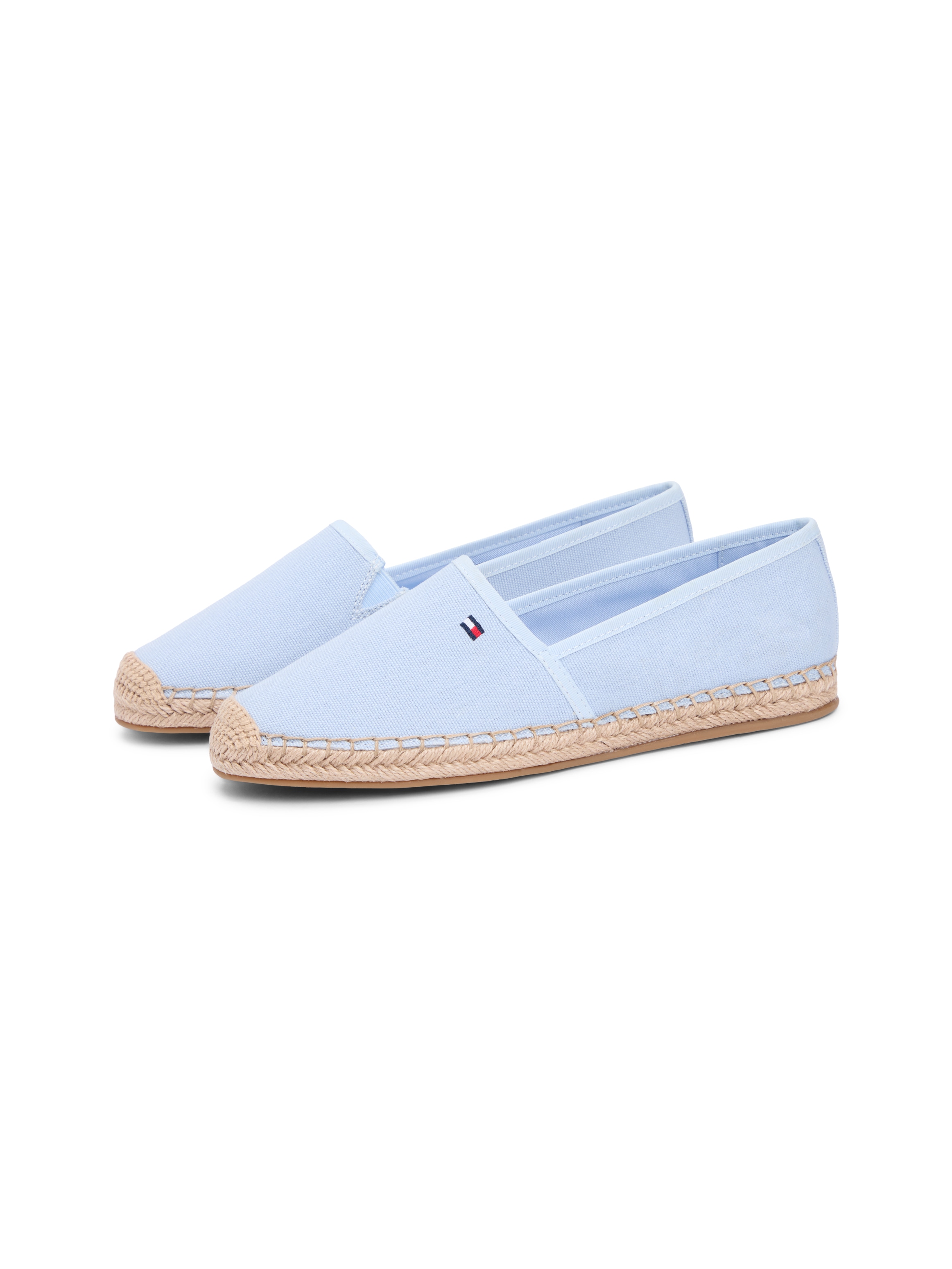 Espadrille TOMMY HILFIGER "FLAG CANVAS ESPADRILLE", Damen, Gr. 35, hellblau, Baumwolle, unifarben, Schuhe Espadrille, Slipper,Flats,Bequemschuh mit Jutebezug und Ziernähten, schmale Form
