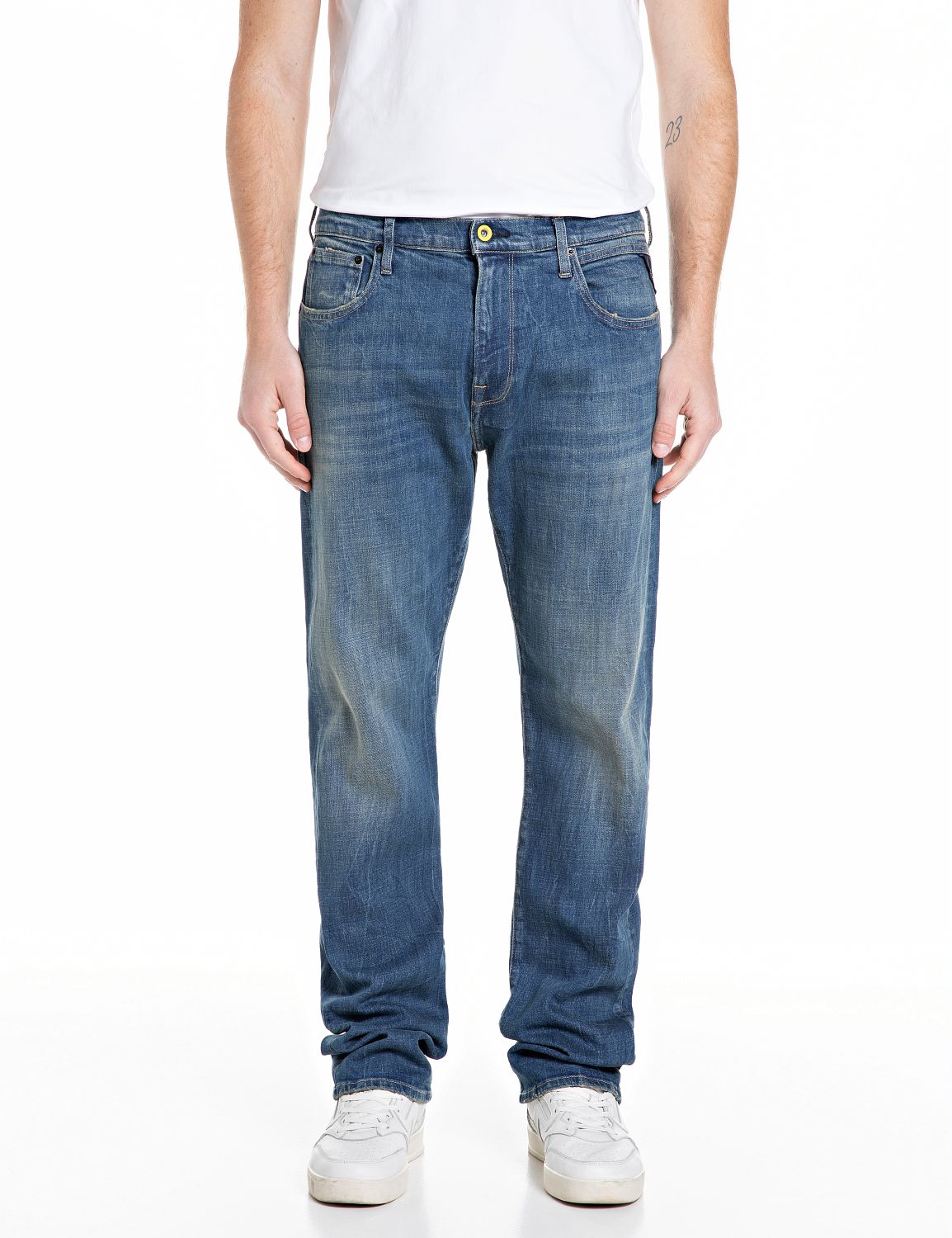 Straight-Jeans REPLAY "Aideen", Herren, Gr. 30, Länge 30, medium blau, Denim/Jeans, Obermaterial: 99% Baumwolle, 1% Elasthan, straight fit lang, Jeans Straight-Jeans, im 5-Pocket-Stil