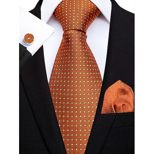 Elegantes Herren-Krawatten-Set mit Einstecktuch und Manschettenknöpfen – luxuriöse karierte Polyesterkrawatte für Hochzeiten, Geschäftsfeiern und Galaveranstaltungen – stilvolle Accessoires für Trauzeugen in verschiedenen Farben Image