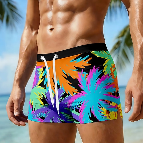 Herren Tropische Pflanzen Kokospalmenblätter Badeshorts Boardshorts Mittlere Taille Hawaiianisch Strandurlaub Kordelzug mit Mesh-Futter Elastischer Bund Designer Bekleidung Image