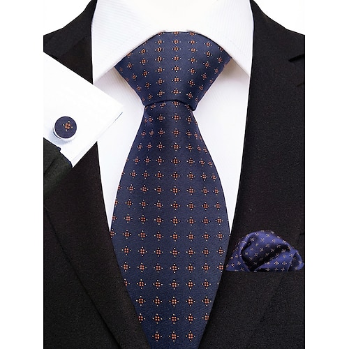 Elegantes Herren-Krawatten-Set mit Einstecktuch und Manschettenknöpfen – luxuriöse karierte Polyesterkrawatte für Hochzeiten, Geschäftsfeiern und Galaveranstaltungen – stilvolle Accessoires für Trauzeugen in verschiedenen Farben Image