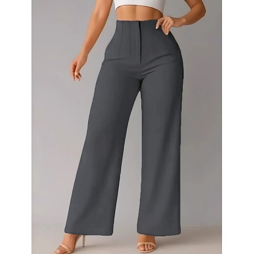 Damen Weites Bein Chinos Elegant Mode Streetwear Volle Länge Hohe Taille Einfach Bequem Weich Mikroelastisch Outdoor Büro Straße Blau Schwarz Weiß Braun Frühling Herbst Lässiger Schnitt Image