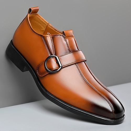 Lässige Herrenschuhe aus Kunstleder, eleganter Monk-Strap, klassisches Braun, ideal für Hochzeiten, formelle Anlässe und das Büro Image