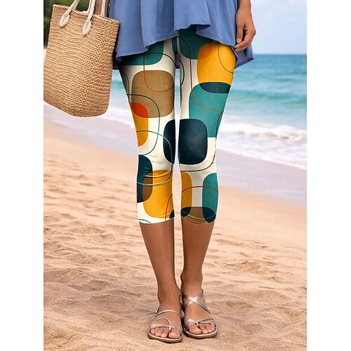 Damen Leggings Urlaub Vintage Mode Capris Hohe Taille Blumen Grafik Drucken Komfort Weich Atmungsaktiv Dehnbar Lässig Täglich Büro Gelb Blau Braun Grün Sommer Frühling Schmale Passform Image
