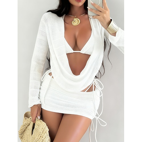 Damen Badeanzug Bikini Rock Bademode Schlank Rückenfrei Urlaub Strandbekleidung Einfarbig Neckholder Ärmellos Langarm Badeanzüge Image