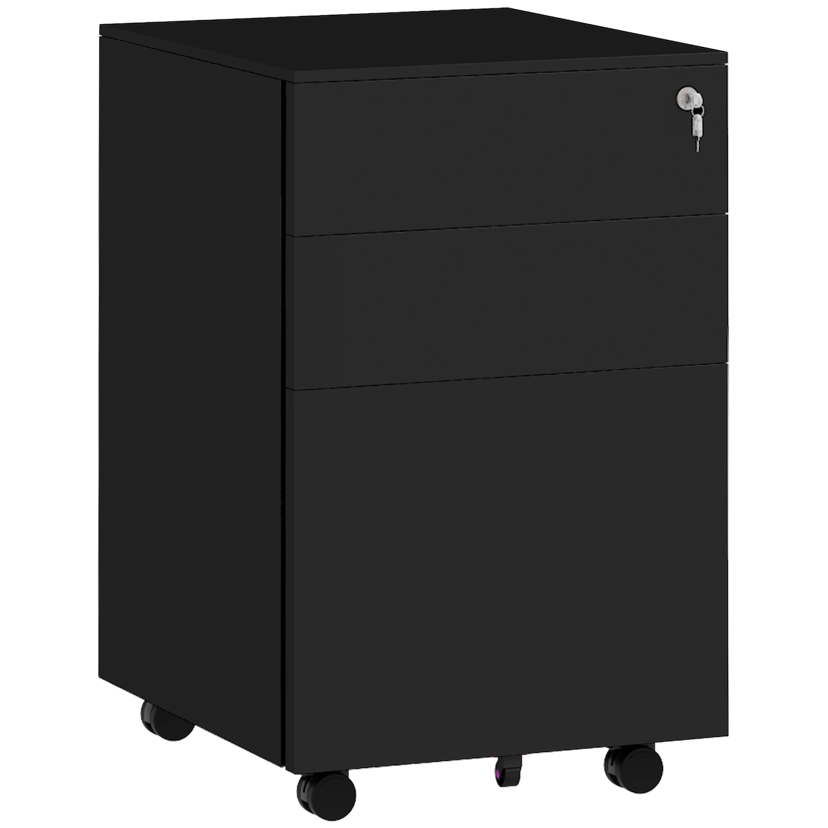 OKWISH Aktenschrank Rollcontainer aus Stahl Schwarz 37x44x60 cm abschließbar mit 3 Schubladen Rollen mit Bremsen Ordnerleiste verstellbar Image