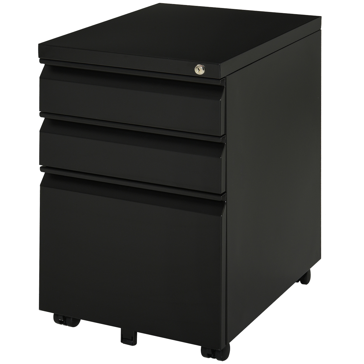 OKWISH Rollcontainer Büroschrank Stahl Schwarz 39x48x60 cm mit 3 Schubladen abschließbar auf Rollen, Papierablage, Hängeregister Image