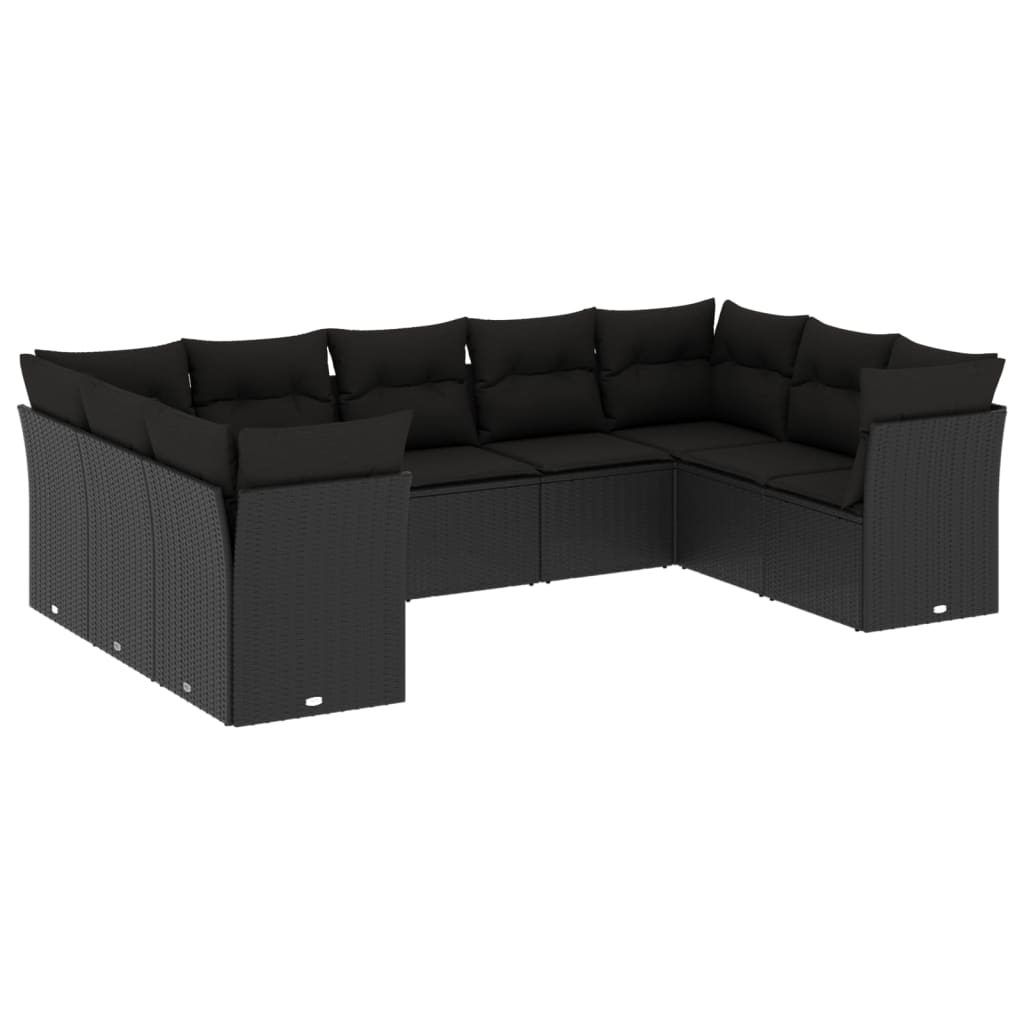 vidaXL 9-tlg. Garten-Sofagarnitur mit Kissen Schwarz Poly Rattan Image
