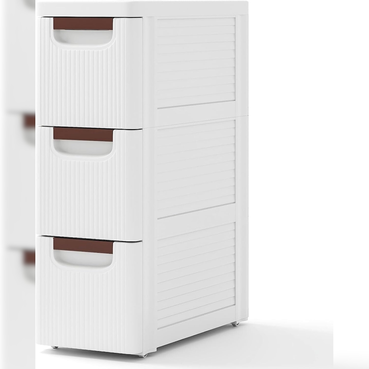 COSTWAY Schmaler Nischen-Schrank mit Rädern, Nischen-Regal 20 cm Breit, Nischen-Wagen mit 3 Schubladen, Badezimmerwagen Image