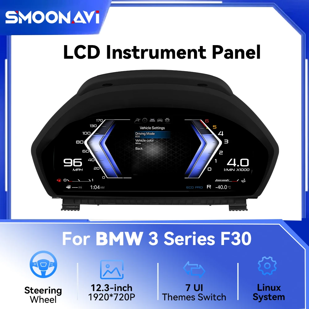 Cruscotto digitale da 12.3 ''per BMW Serie 3 F30 F31 GT F34 Serie 4 F32 F33 F36 2013-2020 Pannello LCD HD Tachimetro digitale virtuale