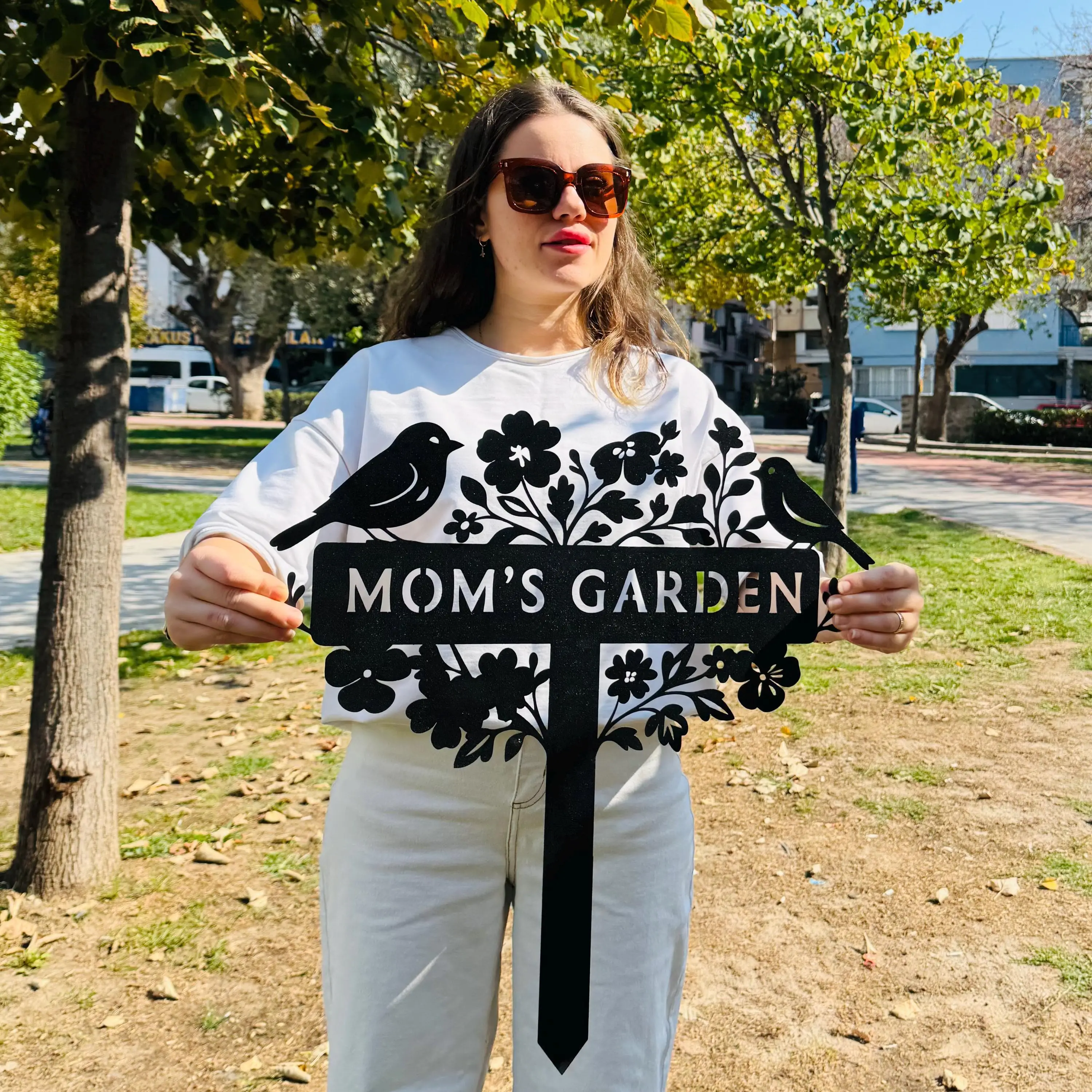 Panneau métallique de jardin personnalisé avec piquet, décor de jardin au Design floral personnalisé, piquet de jardin avec oiseau, panneau de cour, panneau de jardinier