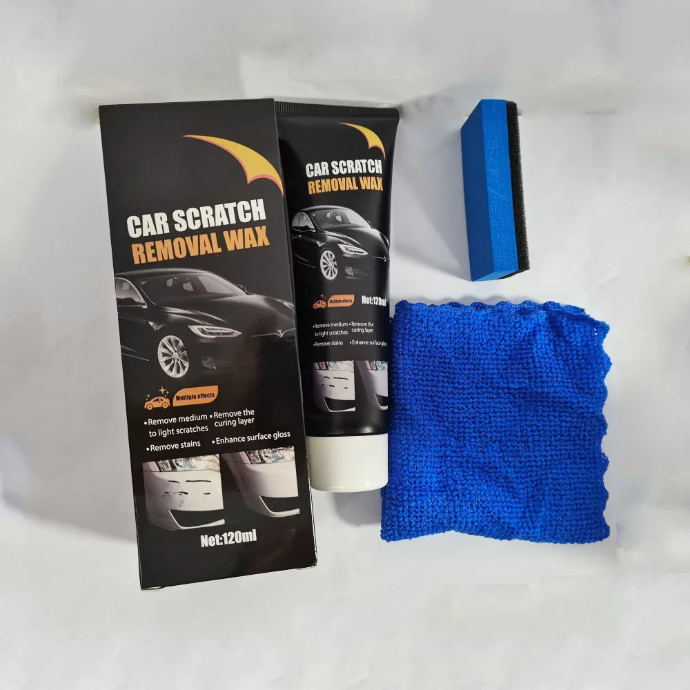 120 ml Auto-Kratzer-Entfernungswachs-Set mit Schwamm- und Mikrofaser-Handtuch – leicht/mittlere Kratzer und Flecken löschen, Autolackierung Image