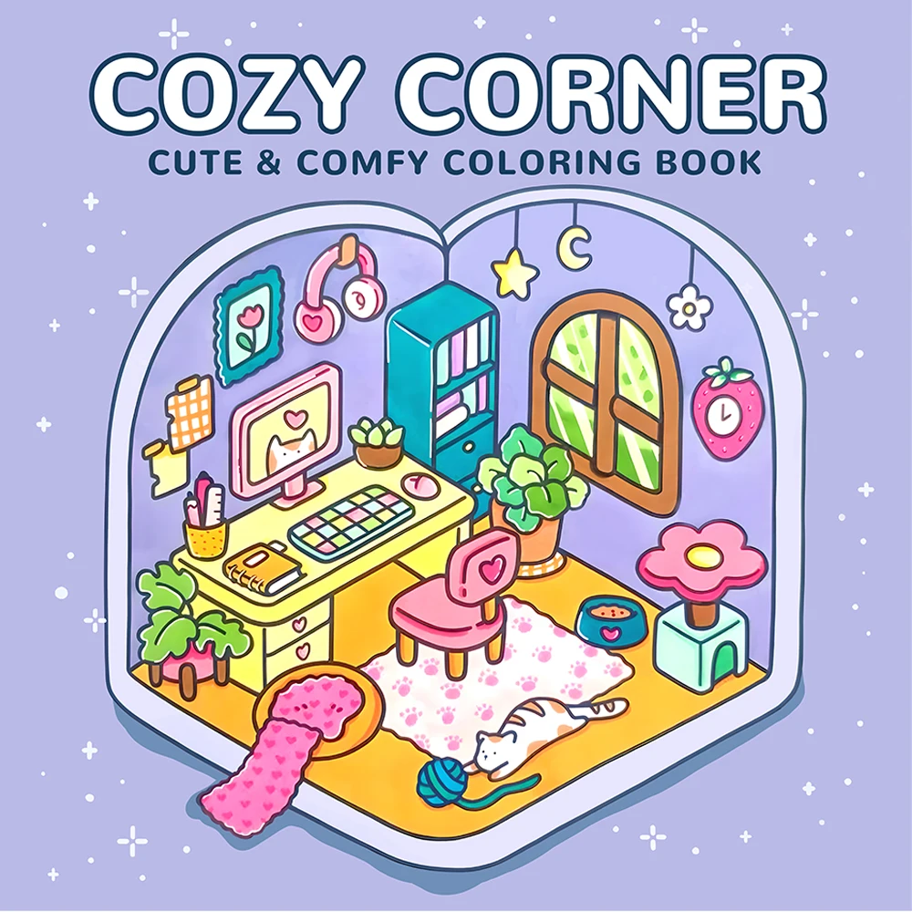 COSY CORNER Malbuch für Erwachsene mit Cartoon-Motiv, kräftigen, einfachen Mustern, Entspannung, Kinder, pädagogische DIY-Malerei, Zeichenbücher Image