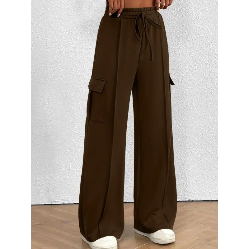 Plus Size Damen-Laufsporthose, lockere Freizeithose mit weitem Bein, lässige Übungs-Jogginghose mit Taschen Image