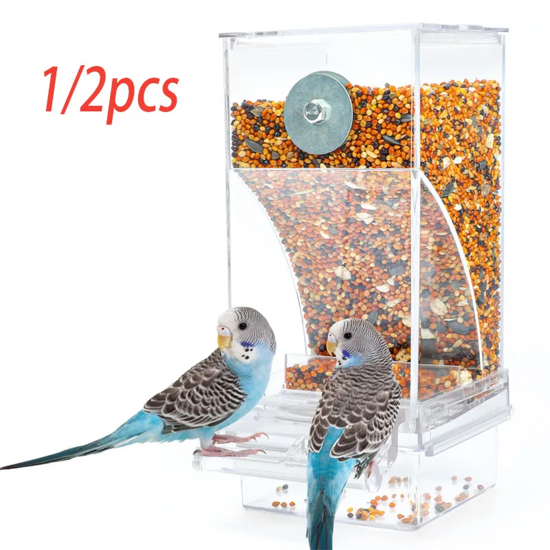 No Mess Bird Feeders Automatischer Papageienfutterspender und Trinker aus Acryl, Saatgut- und Futterbehälter, Käfigzubehör für kleine und mittelgroße Sittiche Image