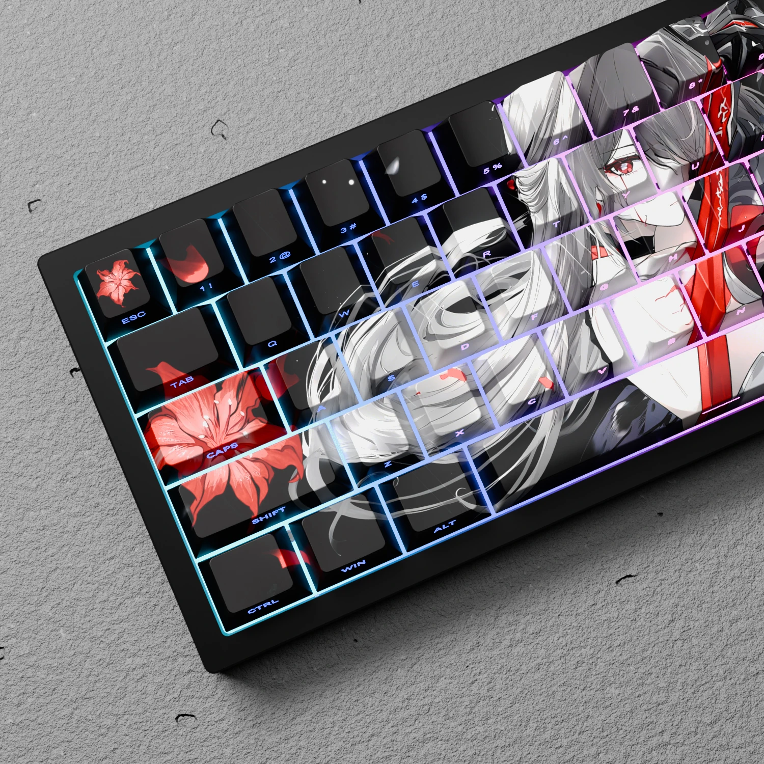 Acheron Tastenkappen, Star Rail-Thema, niedliches PBT-Kirschprofil, Dye-Sub, individuelle, durchscheinende Gaming-Tastenkappen für mechanische Tastatur, Geschenke Image